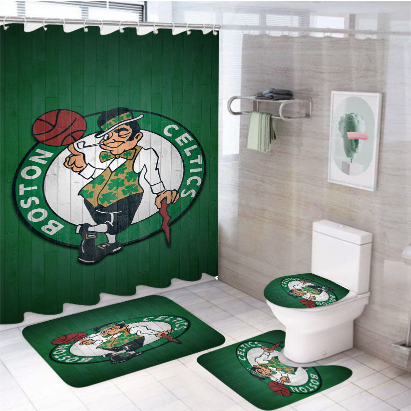 Boston Celtics Wood Logo 4Pcs Bathroom Set Shower Curtain