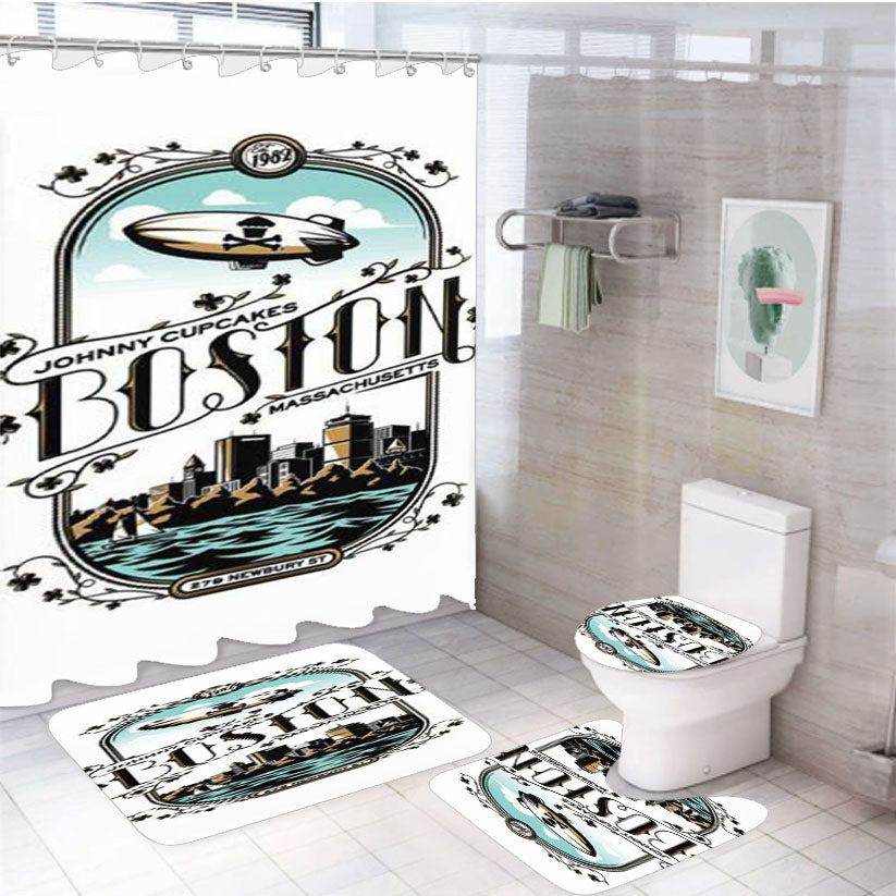 Boston Massachusetts 4Pcs Bathroom Set Shower Curtain