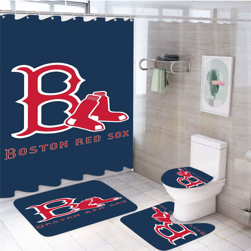 Boston Red Sox Baseball 4Pcs Bathroom Set Shower Curtain
