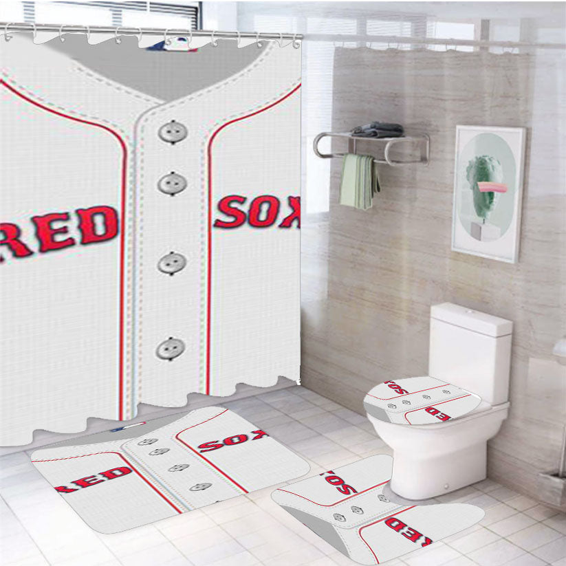 Boston Red Sox Jersey 4Pcs Bathroom Set Shower Curtain