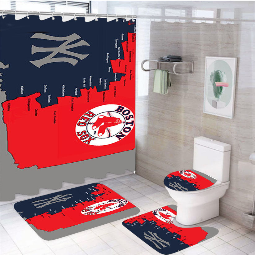Boston Red Sox Logos 4Pcs Bathroom Set Shower Curtain