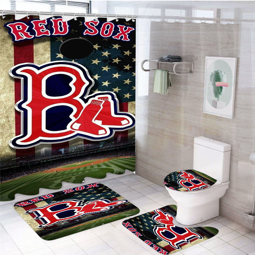 Boston Red Sox New 4Pcs Bathroom Set Shower Curtain