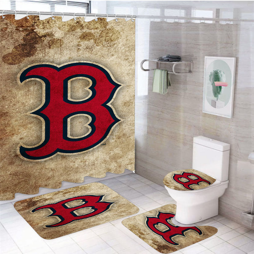 Boston Red Sox Vintage 4Pcs Bathroom Set Shower Curtain