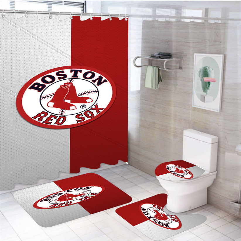 Boston Redsox Red White Logo 4Pcs Bathroom Set Shower Curtain