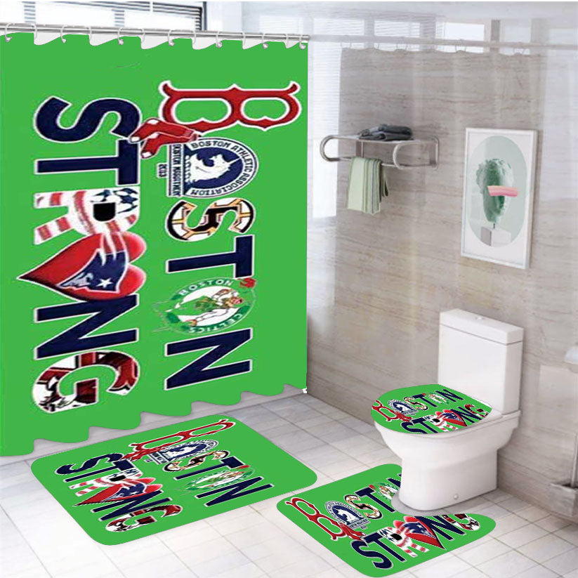 Boston Strong Green 4Pcs Bathroom Set Shower Curtain