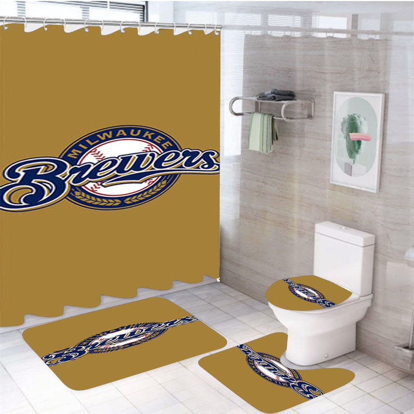 Brewers Baseball Logo Gold 4Pcs Bathroom Set Shower Curtain