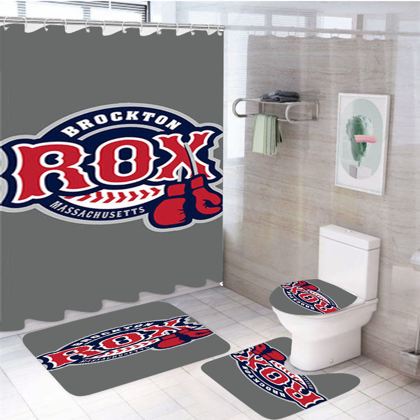 Brocton Rox Baseball Logo Gray 4Pcs Bathroom Set Shower Curtain
