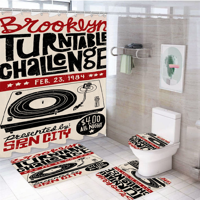 Brooklyn Turntable Chalange 4Pcs Bathroom Set Shower Curtain