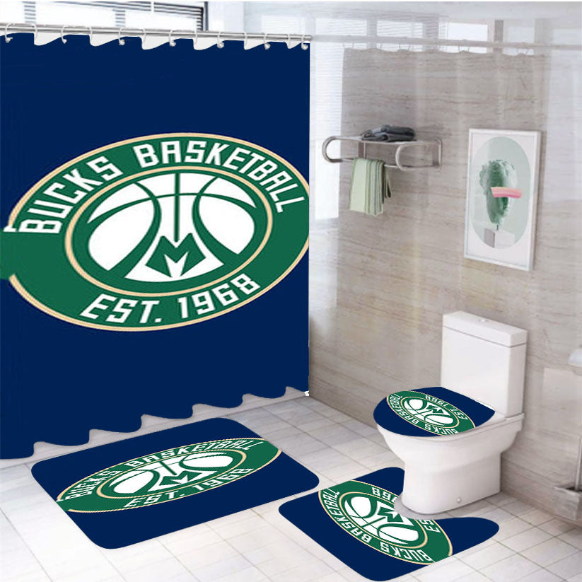 Bucks Basketball Logo Blue 4Pcs Bathroom Set Shower Curtain