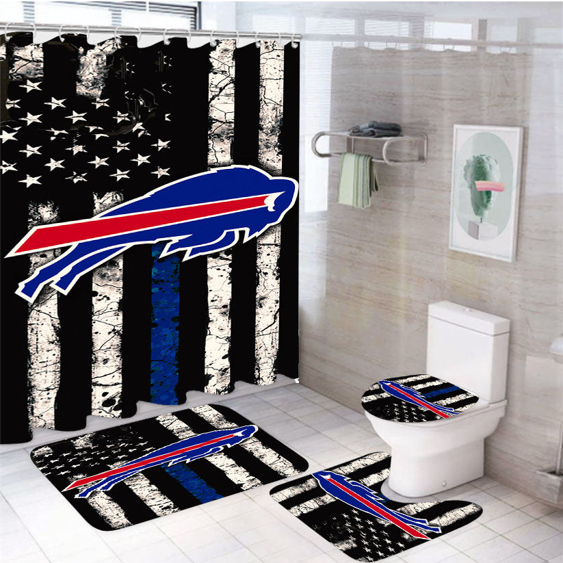 Buffalo Bills Blue Thin 4Pcs Bathroom Set Shower Curtain