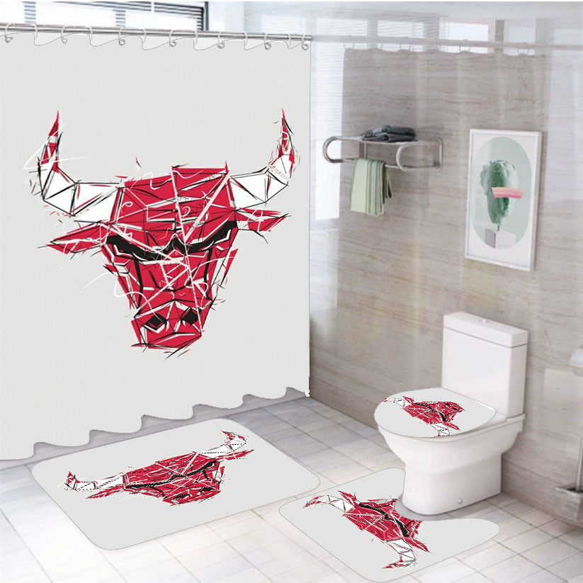 Bulls Basketball 4Pcs Bathroom Set Shower Curtain