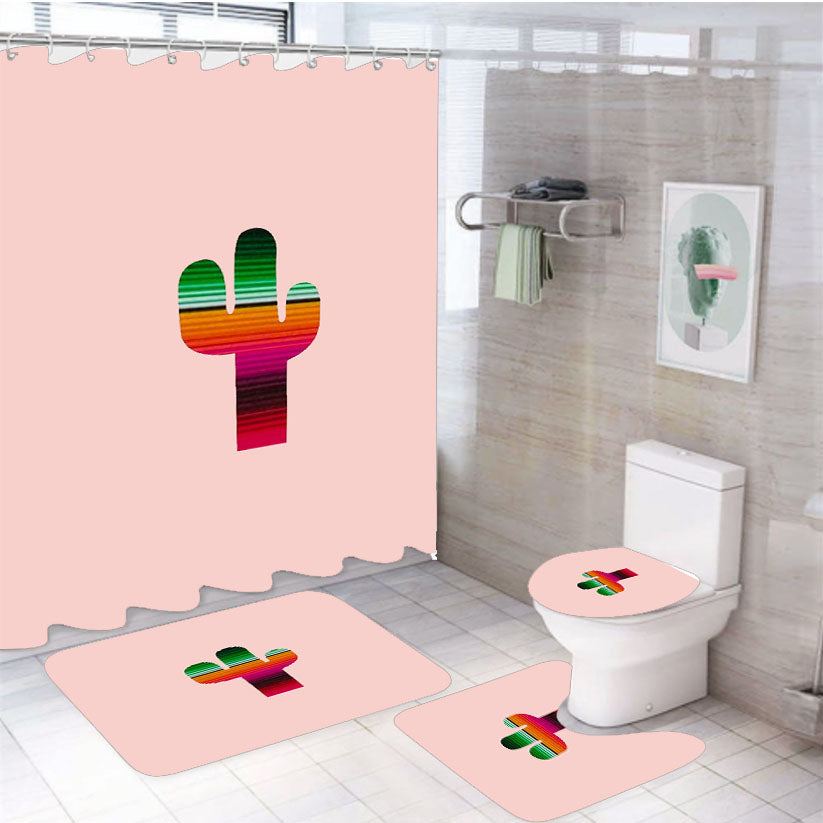 Cactus Serape Fiesta Sweet Texas Treasures Cacti Desert Colorful Bright Summer 4Pcs Bathroom Set Shower Curtain