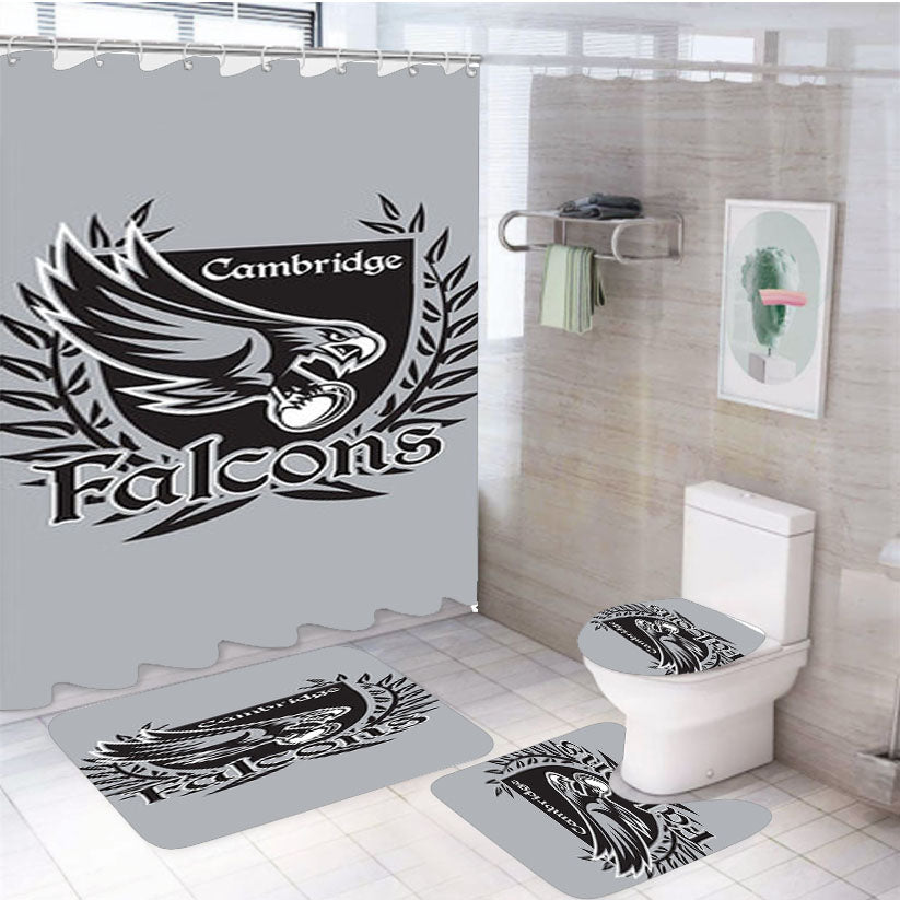 Cambridge Falcons Logo Silver 4Pcs Bathroom Set Shower Curtain