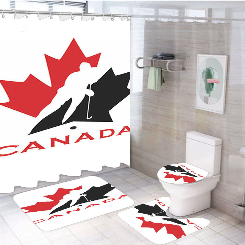 Canada Hockey Logo 4Pcs Bathroom Set Shower Curtain