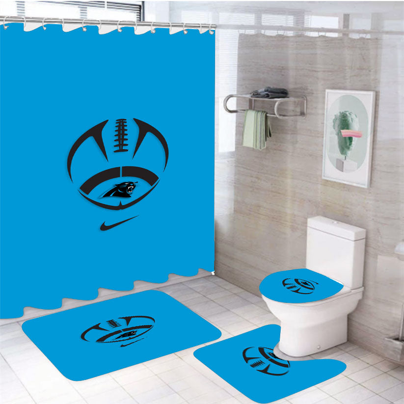 Carolina Panthers Blue Logo 4Pcs Bathroom Set Shower Curtain