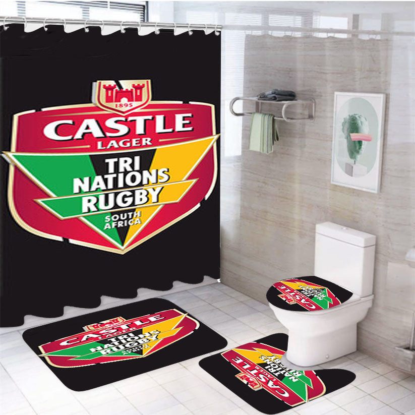 Castle Lager Tri Nations Rugby Logo Grey 4Pcs Bathroom Set Shower Curtain