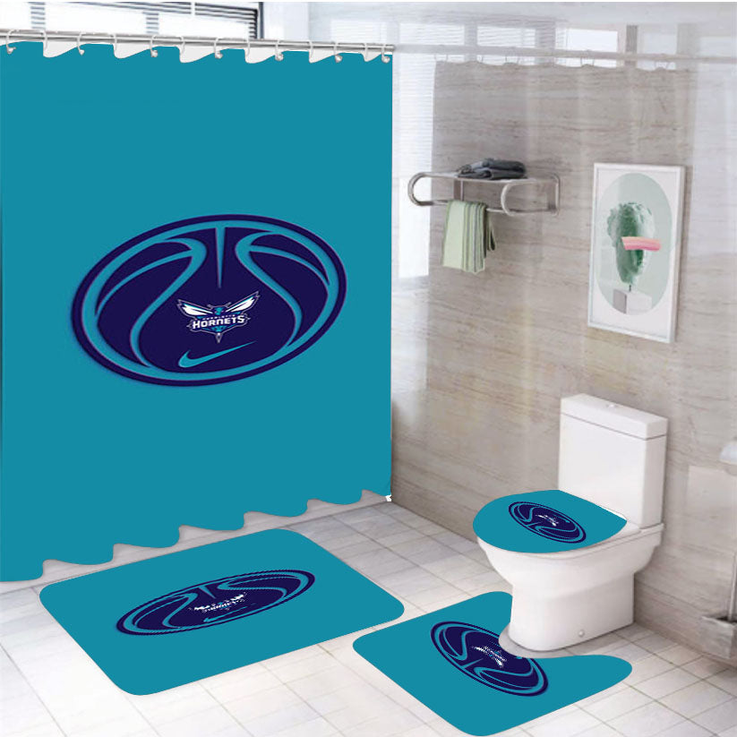 Charlotte Hornets Basketball 4Pcs Bathroom Set Shower Curtain