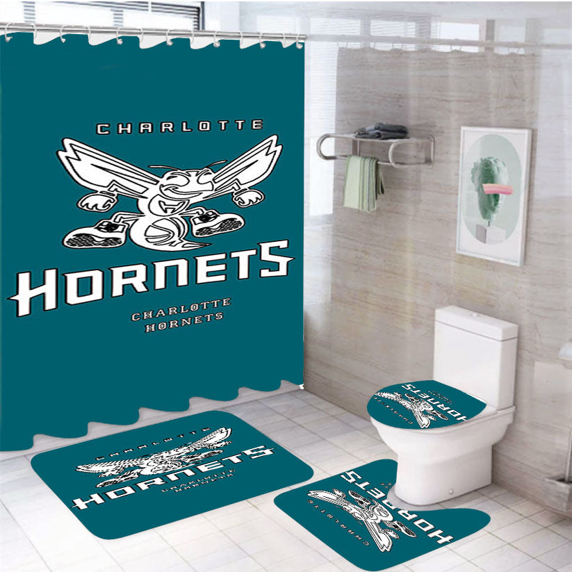 Charlotte Hornets Basketball Yescoloring 4Pcs Bathroom Set Shower Curtain
