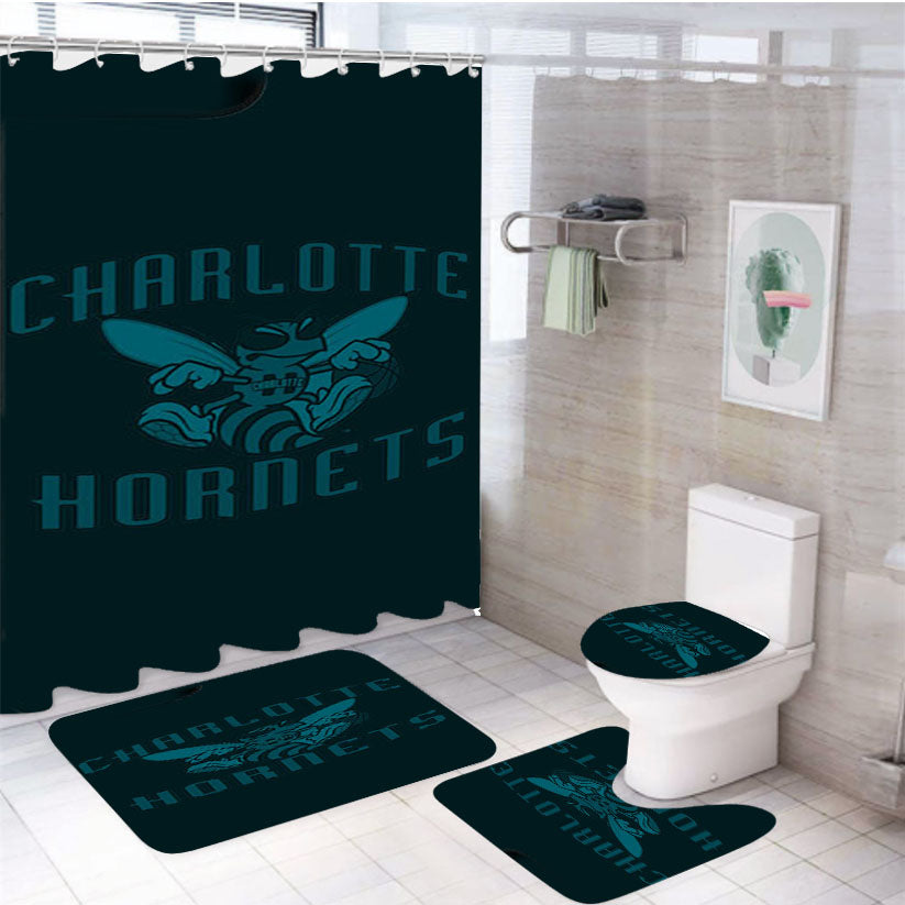 Charlotte Hornets Blue Black 4Pcs Bathroom Set Shower Curtain