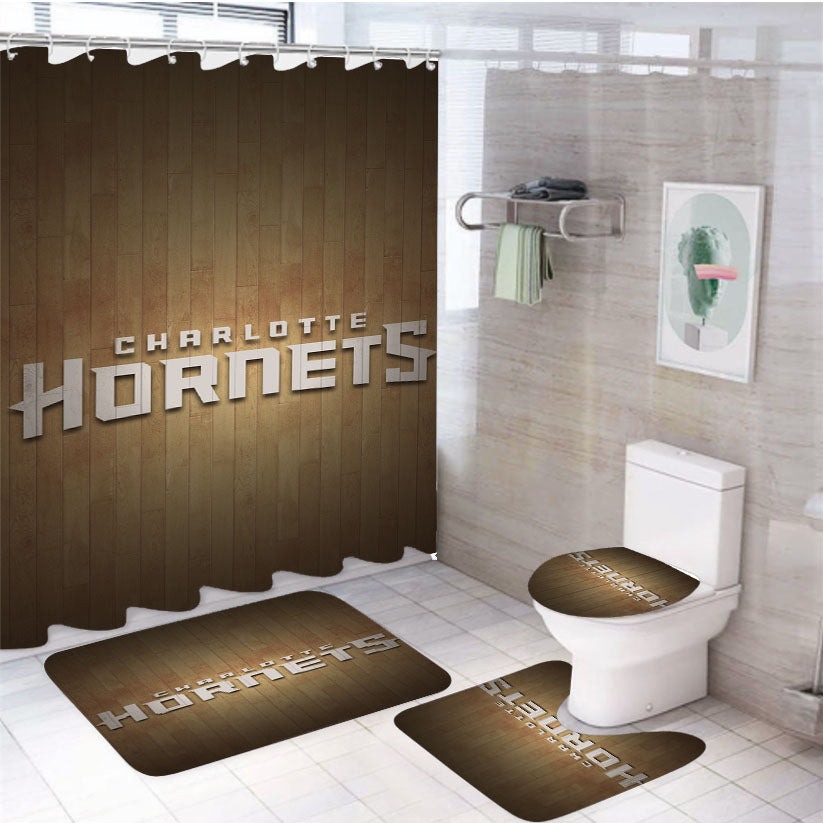 Charlotte Hornets Hardwood 4Pcs Bathroom Set Shower Curtain