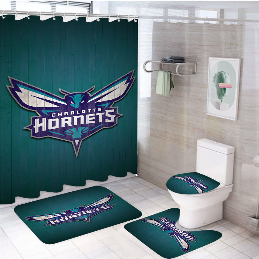 Charlotte Hornets Hardwood 2 4Pcs Bathroom Set Shower Curtain