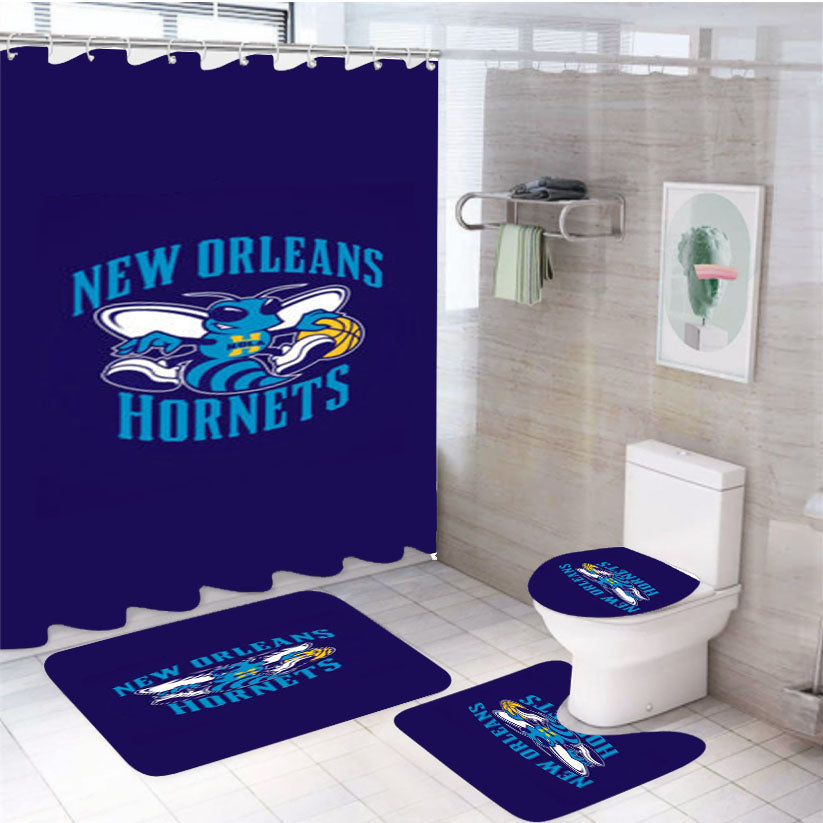 Charlotte Hornets Honey Bees 4Pcs Bathroom Set Shower Curtain