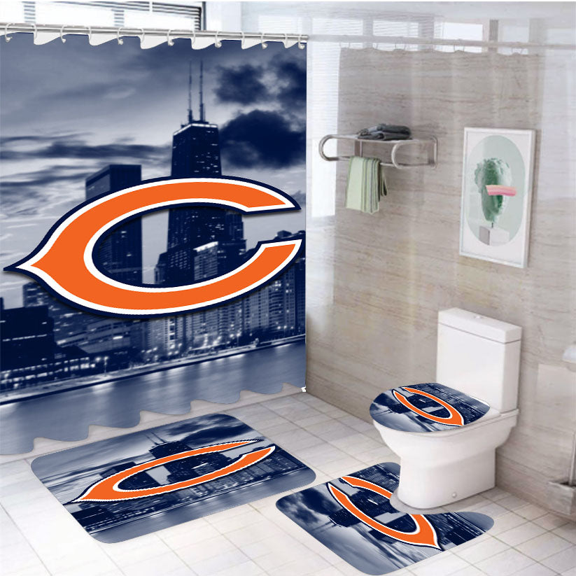Chicago Bears Emblem 4Pcs Bathroom Set Shower Curtain