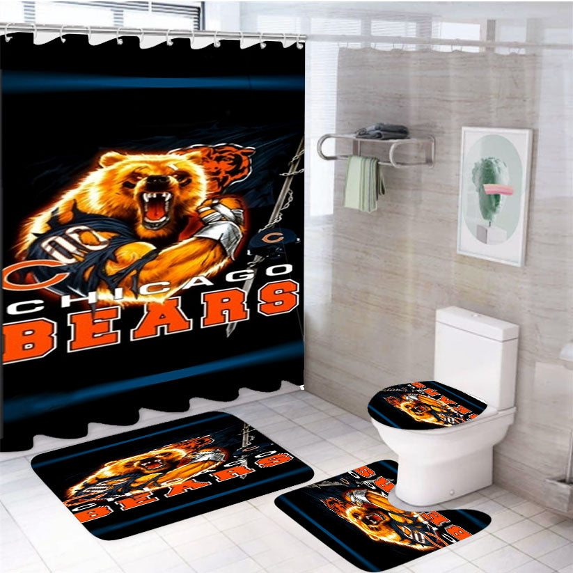 Chicago Bears Nfl Black 1 4Pcs Bathroom Set Shower Curtain