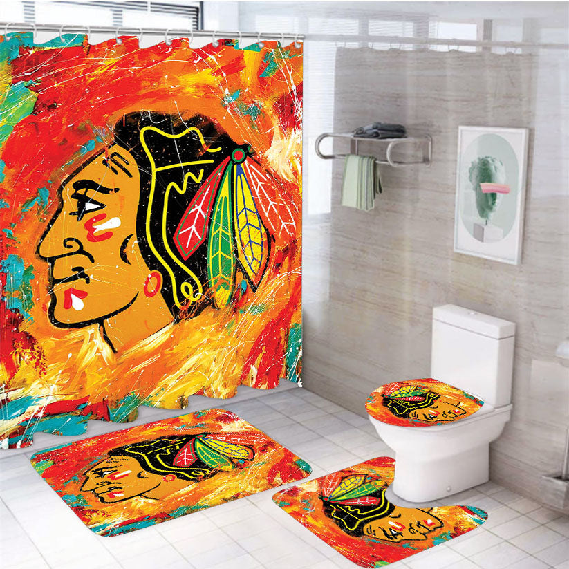 Chicago Blackhawks Abstract Art 4Pcs Bathroom Set Shower Curtain