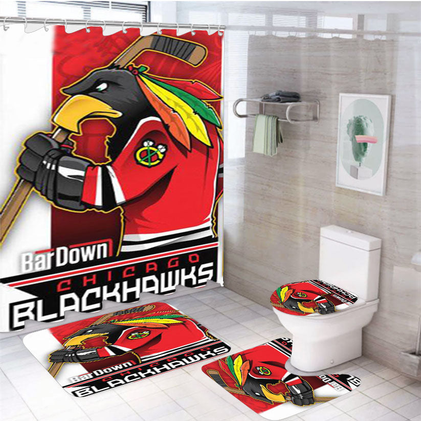 Chicago Blackhawks Mascot 4Pcs Bathroom Set Shower Curtain