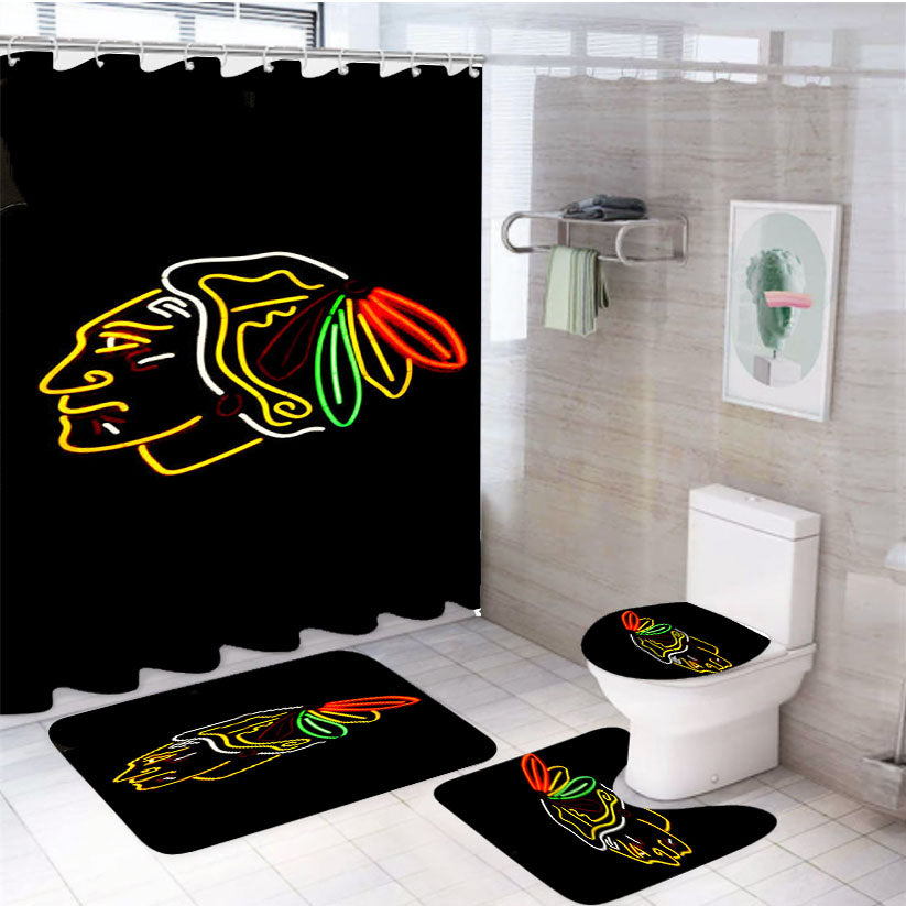 Chicago Blackhawks Neon 4Pcs Bathroom Set Shower Curtain