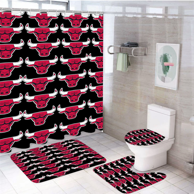 Chicago Bulls Basket Ball 4Pcs Bathroom Set Shower Curtain