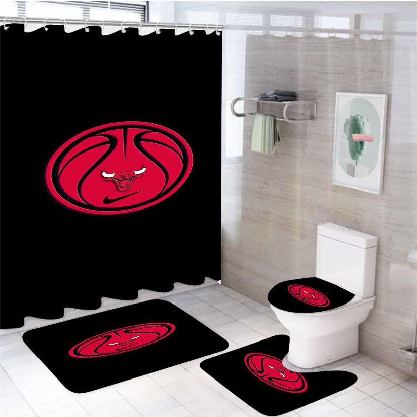 Chicago Bulls Basketball Black 4Pcs Bathroom Set Shower Curtain