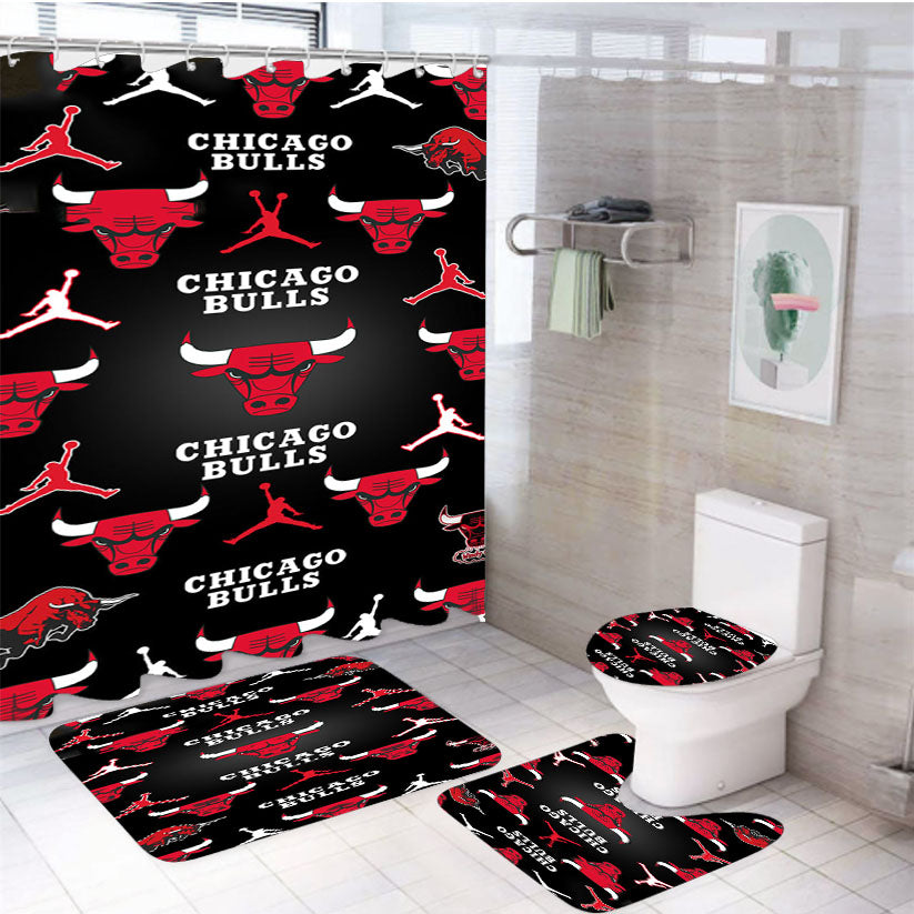 Chicago Bulls Basketball Symbols 4Pcs Bathroom Set Shower Curtain
