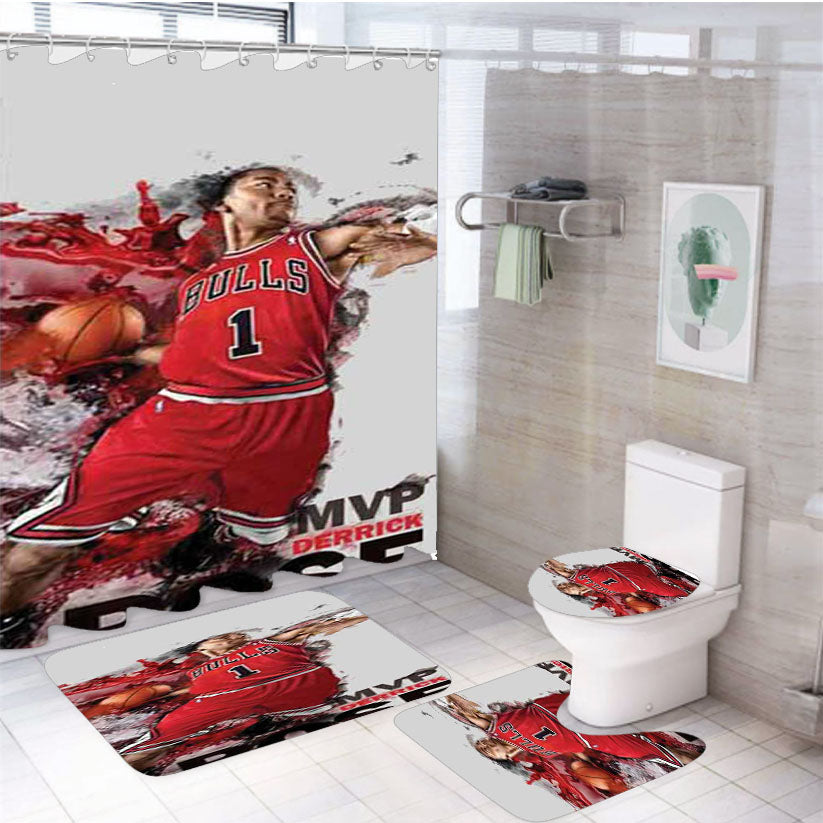 Chicago Bulls Derrick Rose Mvp 4Pcs Bathroom Set Shower Curtain