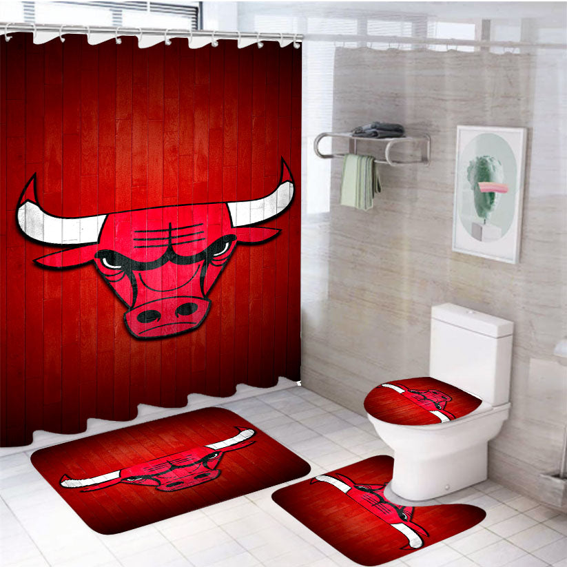 Chicago Bulls Hardwood 2 4Pcs Bathroom Set Shower Curtain