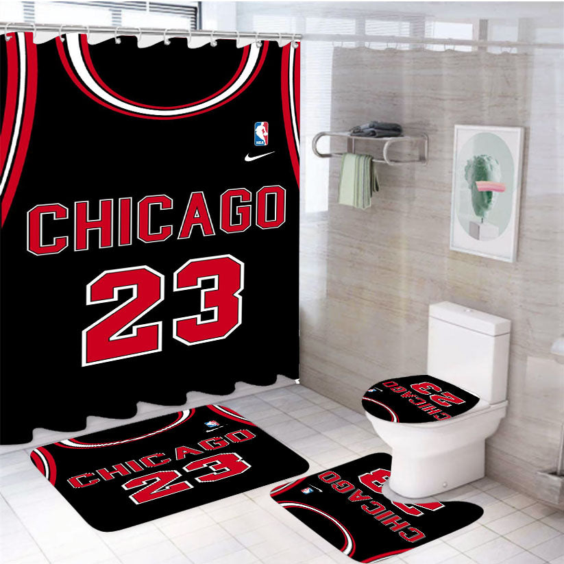 Chicago Bulls Jersey Uniform Basketball Number 23 4Pcs Bathroom Set Shower Curtain