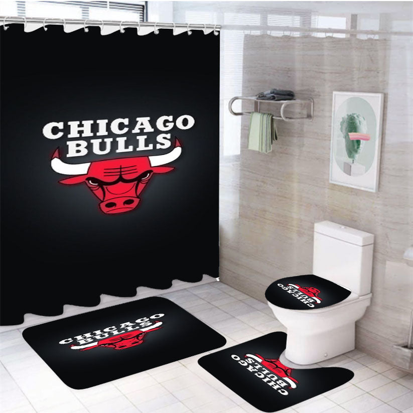 Chicago Bulls Wallpaper 4Pcs Bathroom Set Shower Curtain