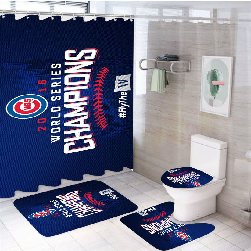 Chicago Cubs 2016 World Series Champions Fly W Win 4Pcs Bathroom Set Shower Curtain