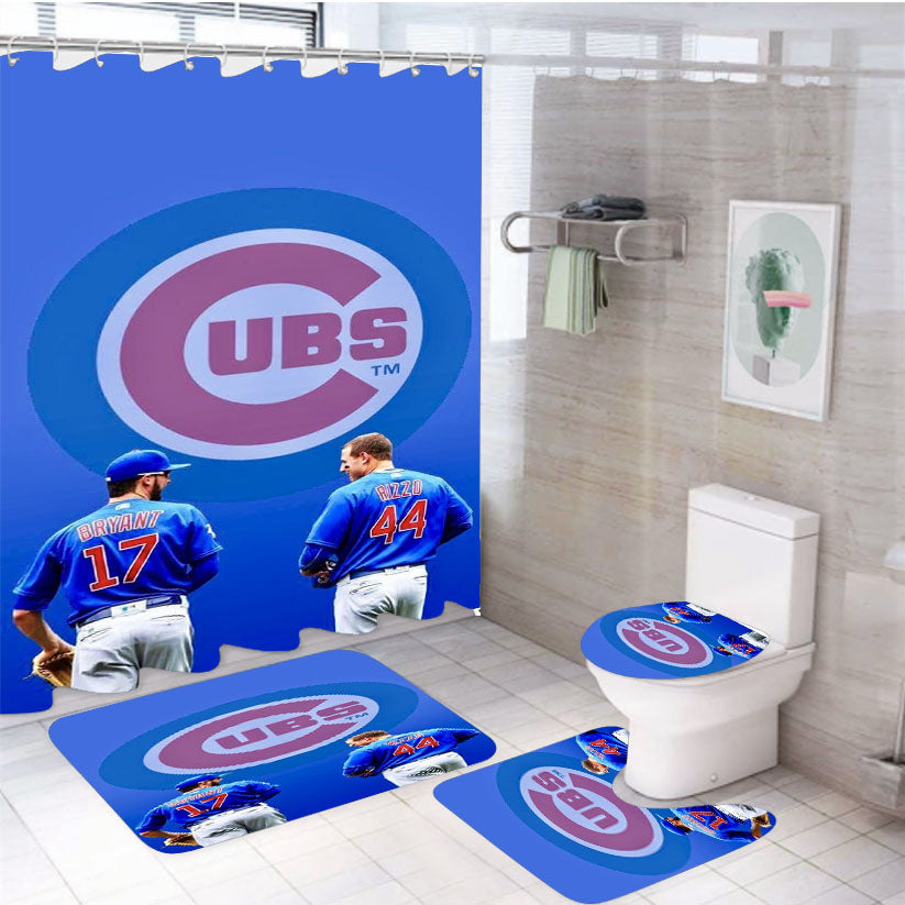 Chicago Cubs Baseba 4Pcs Bathroom Set Shower Curtain