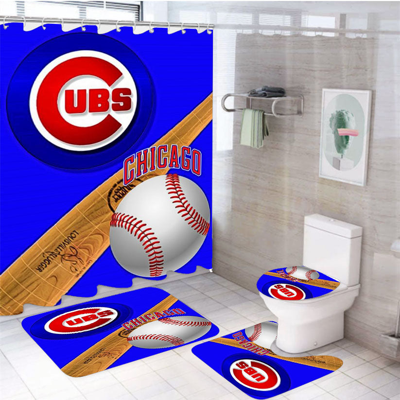 Chicago Cubs Baseball Log 4Pcs Bathroom Set Shower Curtain