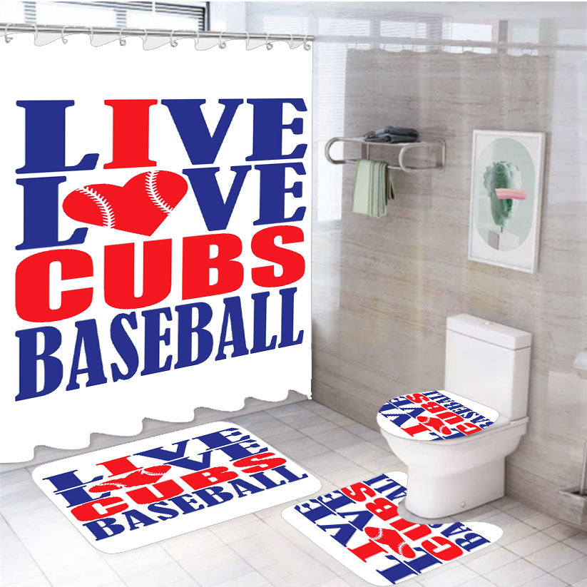 Chicago Cubs Baseball Quotes 4Pcs Bathroom Set Shower Curtain