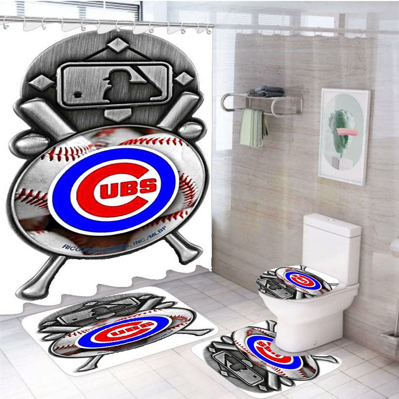 Chicago Cubs Baseball Team 4Pcs Bathroom Set Shower Curtain