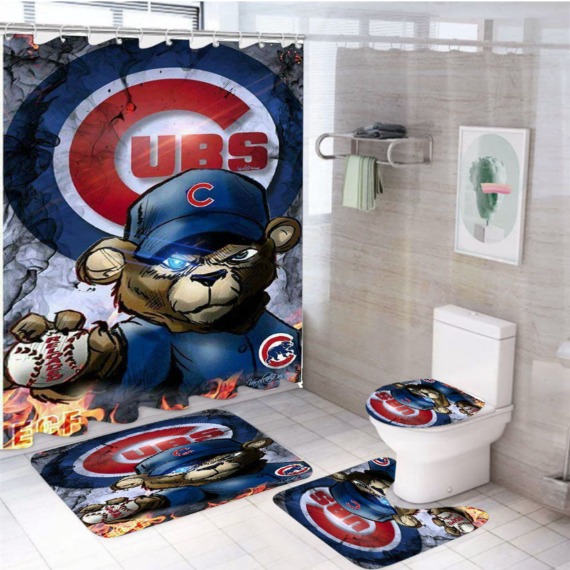 Chicago Cubs Bear Art 4Pcs Bathroom Set Shower Curtain