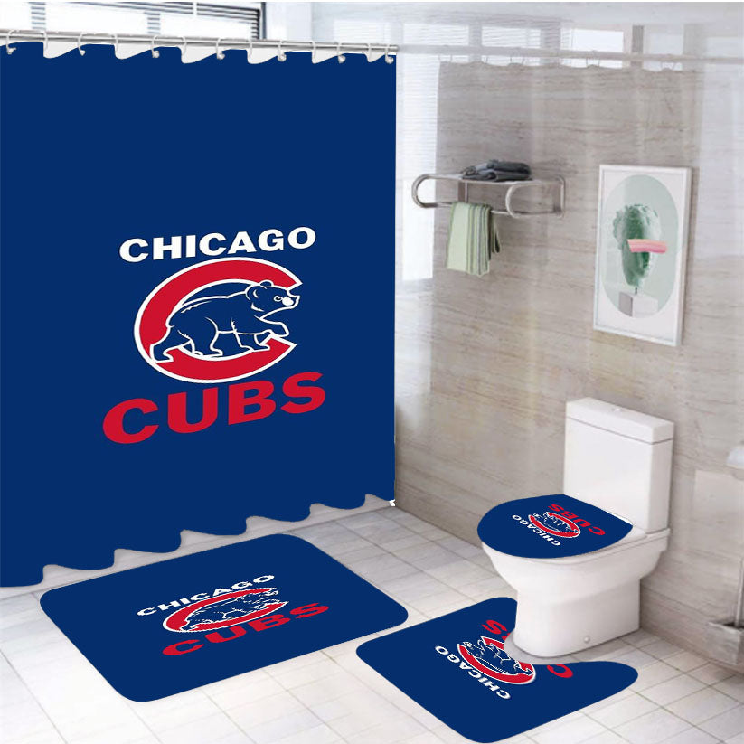 Chicago Cubs Bear Logo Style 4Pcs Bathroom Set Shower Curtain