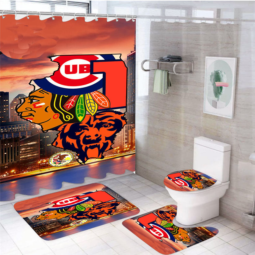 Chicago Cubs Bears Blackhawks 1 4Pcs Bathroom Set Shower Curtain