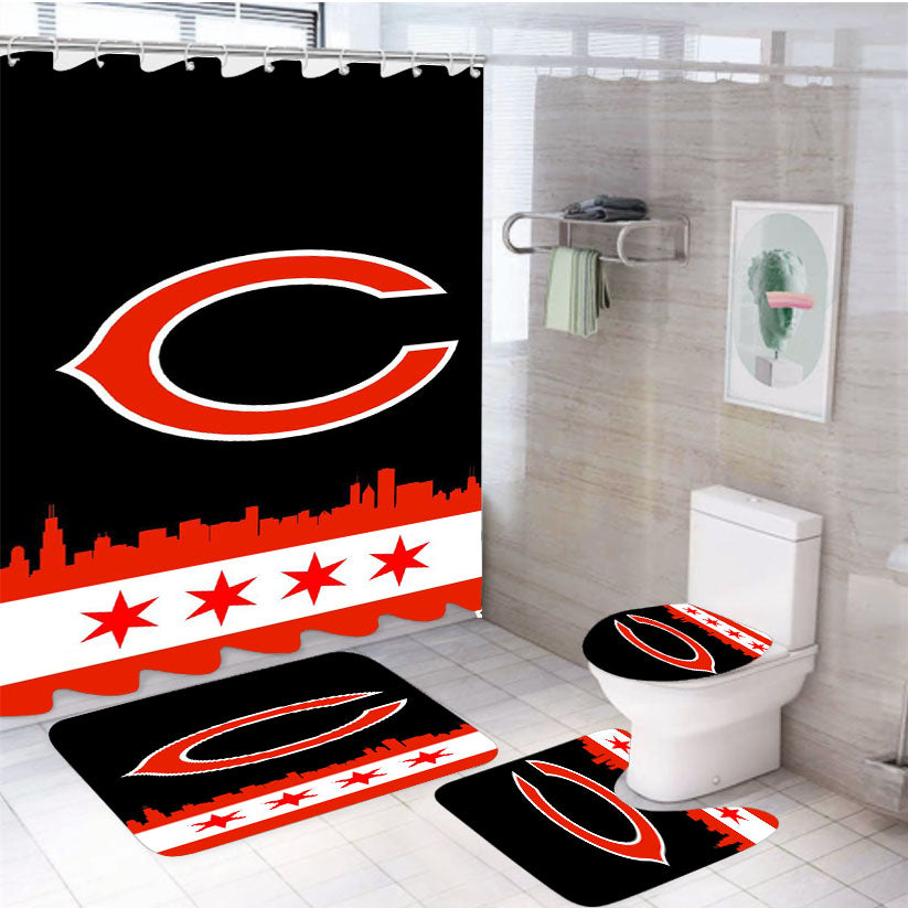 Chicago Cubs Black 4Pcs Bathroom Set Shower Curtain