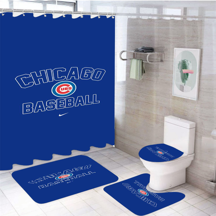 Chicago Cubs Blue Sport 4Pcs Bathroom Set Shower Curtain