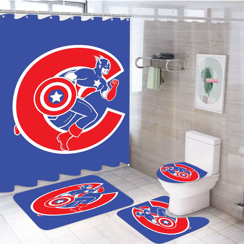 Chicago Cubs Captain A 4Pcs Bathroom Set Shower Curtain