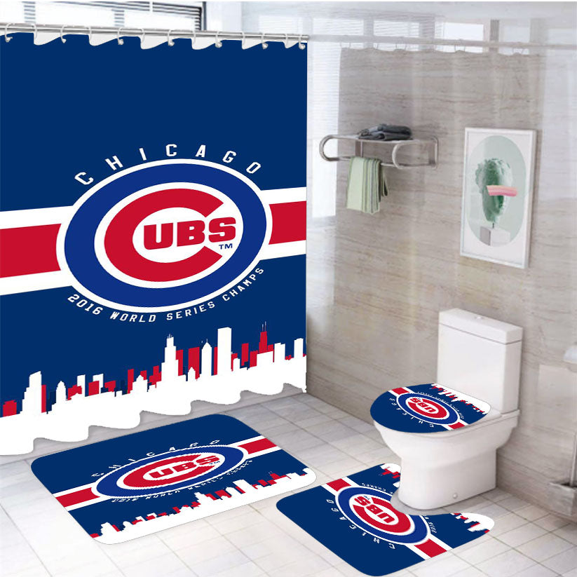 Chicago Cubs City Pattern 4Pcs Bathroom Set Shower Curtain